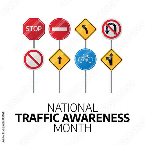 national traffic awareness month design template. traffic symbol vector design. flat traffic symbol design. greeting template.
