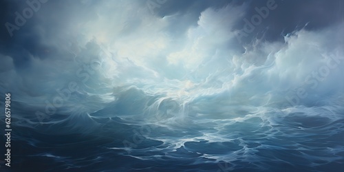 AI Generated. AI Generative. Outdoor nature navy nautical marine landscape with waves water sea ocean and sky clouds. Decoration background art graphic view
