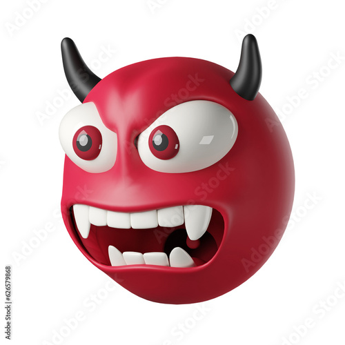 3D demon red angry, isolated on transparent background. halloween horned devil