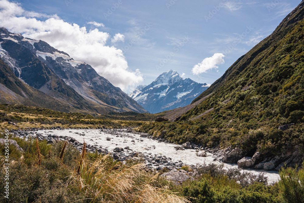 Beautiful landscape view of Aoraki Mt.cook, National Park from Hooker Valley Track, south island, New Zealand
