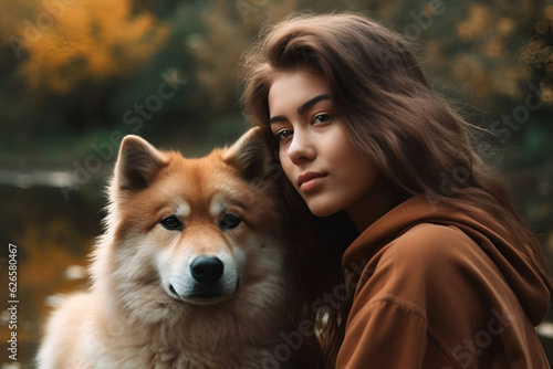 Attractive young woman with a dog outdoors © Nadezda Ledyaeva