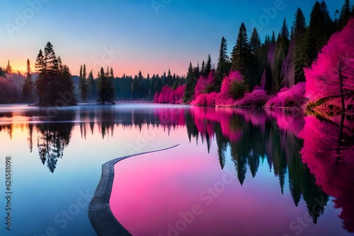 sunrise over the lake  generated by AI © kashif