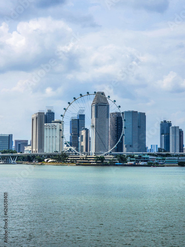 a view of the Singapore Flyer with a cityscape in Singapore.