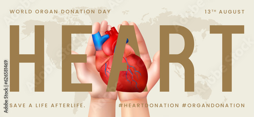 World organ donation day with heart for transplantation, saving lives, artwork, print, doodle, vector illustration (Vector)