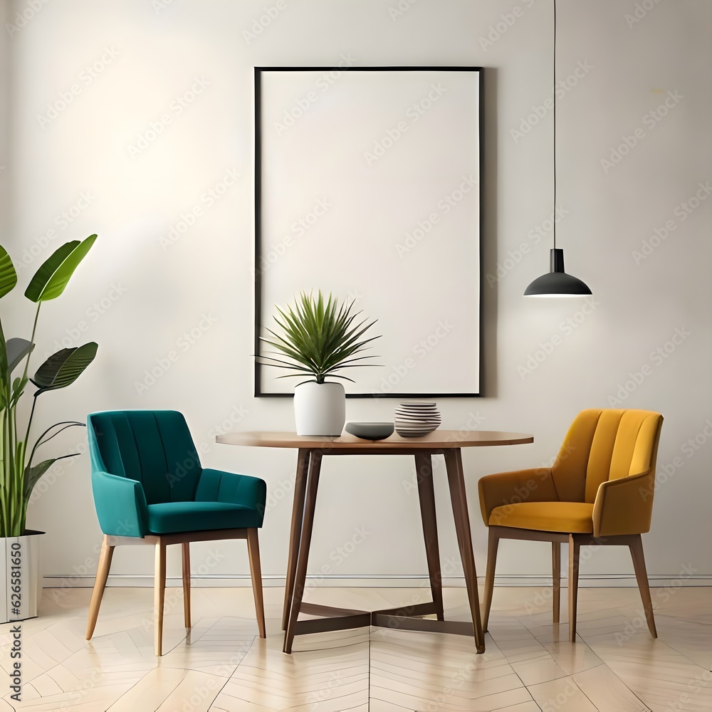 Black empty frame mockup on wall in modern interior, Artwork template ...