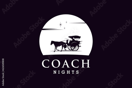 Silhouette of Cowboy Cart Covered Wagon Western at night Logo design inspiration