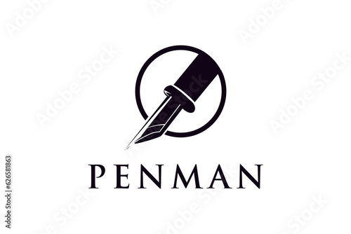 Circular Pen Symbol Logo design for Journalist Writer Notary Blog School Office Business