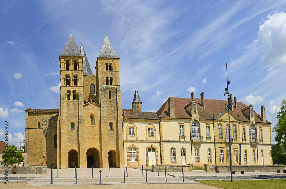 A masterpiece of Romanesque art, the Basilica of the Sacred Heart of Paray-le-Monial is a scale model of the famous Cluny Abbey, Burgundy, France