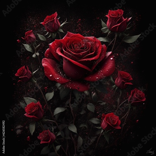 photo of red roses, bouquet, spiked, splash art, aesthetic for t-shirt design 3