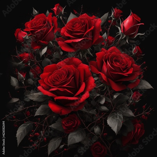 photo of red roses  bouquet  spiked  splash art  aesthetic for t-shirt design 14