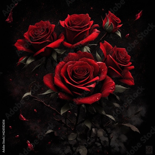 photo of red roses, bouquet, spiked, splash art, aesthetic for t-shirt design 16
