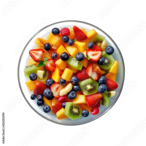 Fruits salad on white plate   Top view