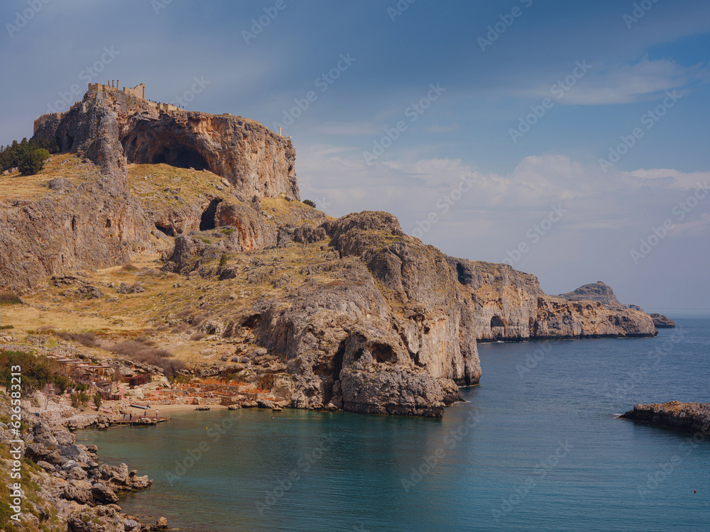 travel to city of Lindos on island of Rhodes, Greece