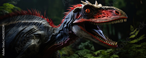 Aggressive dinosaurus portrait. nature background. Dilophosaurus © amazingfotommm