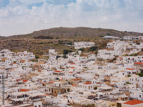 travel to city of Lindos on island of Rhodes, Greece