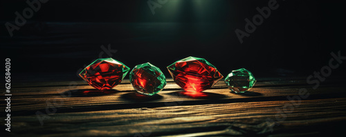 diamond illustration, red green crystal on wide background. panoramatic picture. photo