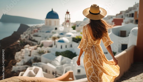 Fotografie, Obraz Female casual solo traveller roam alone womna summer casual dress summertime tou