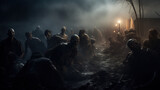 Photo of A zombie horde emerges from the mist, crawling out of their graves for a night of frights, halloween