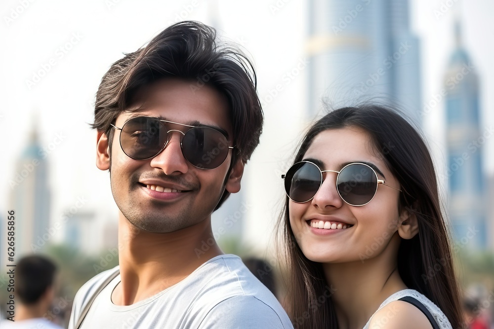 Dubai, United Arab Emirates, Tourist Couple Embracing the Beauty of the Outdoors on a Memorable Journey Dubai, United Arab Emirates, Tourist Couple Embracing the Beauty of the Outdoors on a Memorable Journey