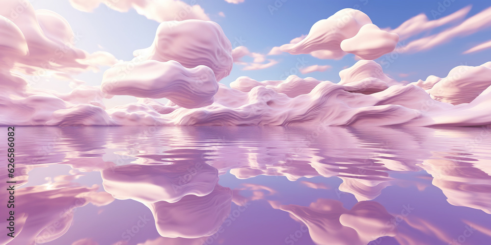 Poster Beautiful surreal pink clouds on the sky and their water 