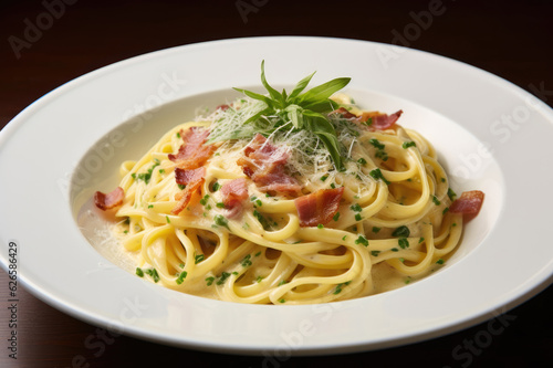 Italian pasta cooked recipe of carbonara