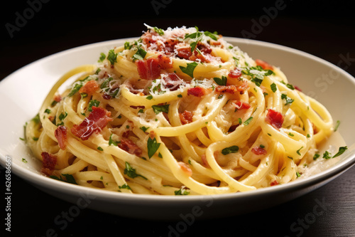 Italian pasta cooked recipe of carbonara