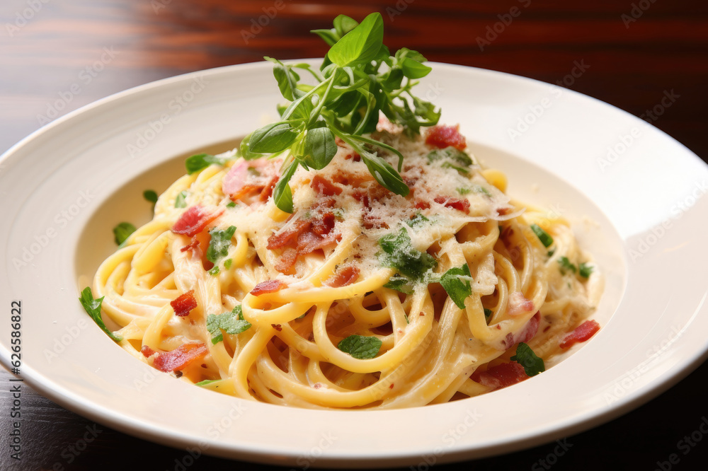 Italian pasta cooked recipe of carbonara