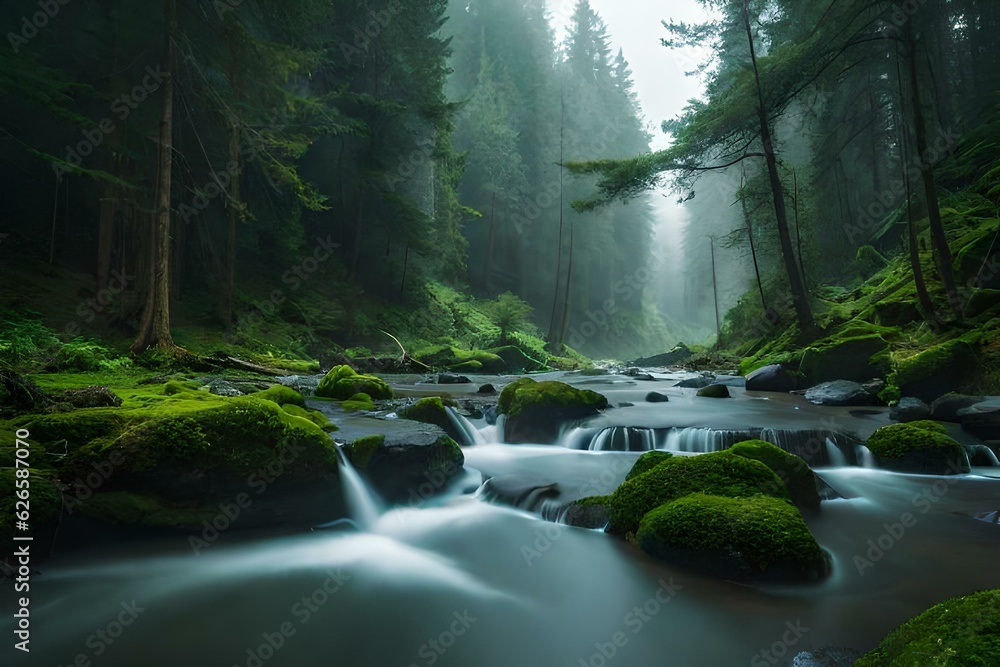 Obraz premium heavy rain in forest generative by AI technology