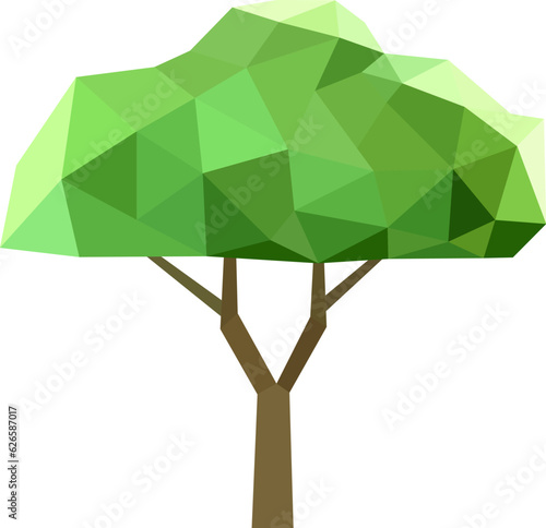 Abstract low poly tree icon isolated. Geometric forest polygonal style. 3d low poly symbol. Stylized eco design element.
