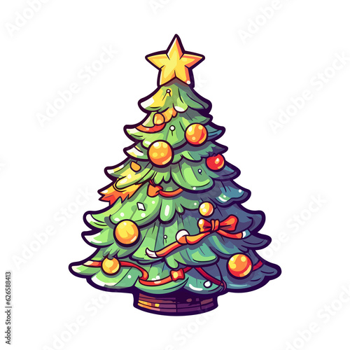 hand drawn cartoon christmas tree illustration