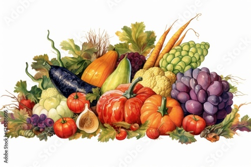 Illustration of Autumn harvest fruits and vegetable. clip art. 