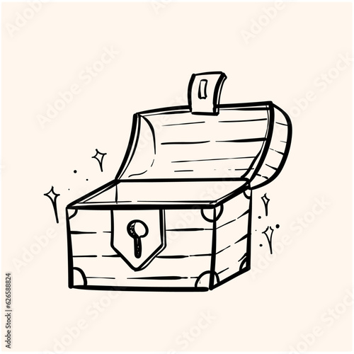 empty treasure chest hand drawn with background cream