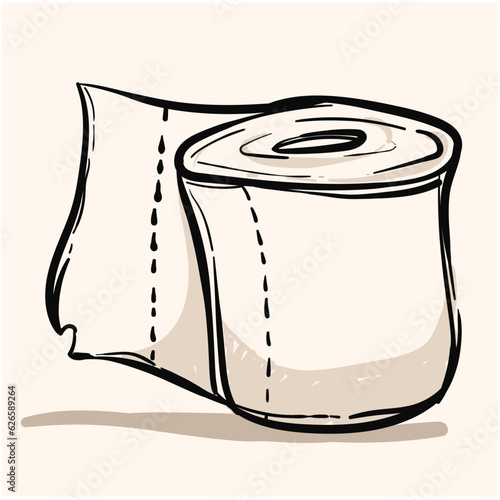 Roll of toilet paper contour drawing for coloring.