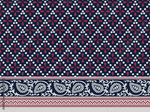 GEOMETRIC ALL OVER PRINT WITH PAISLEY FLORAL BORDER SEAMLESS PATTERN VECTOR ILLUSTRATION