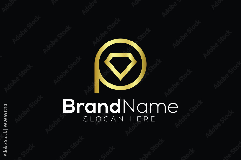 Letter P golden diamond logo design vector template Letter P golden diamond logo design vector template