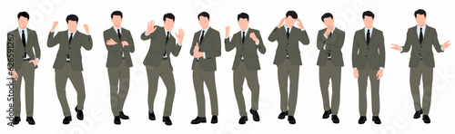 Set businessman in different poses gesture emotions and body language concept. Vector in isolated white background. 