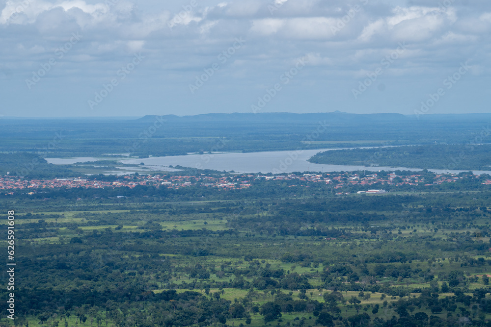 Panoramic view of region with Brazilian savannah forest and farms Panoramic view of region with Brazilian savannah forest and farms
