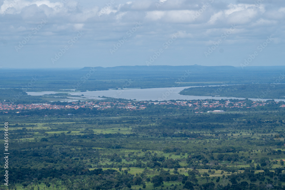 Panoramic view of region with Brazilian savannah forest and farms