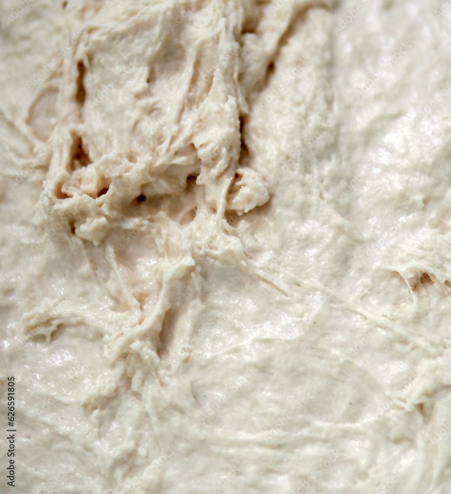 freshly kneaded dough in a basin, close-up freshly fermented dough,