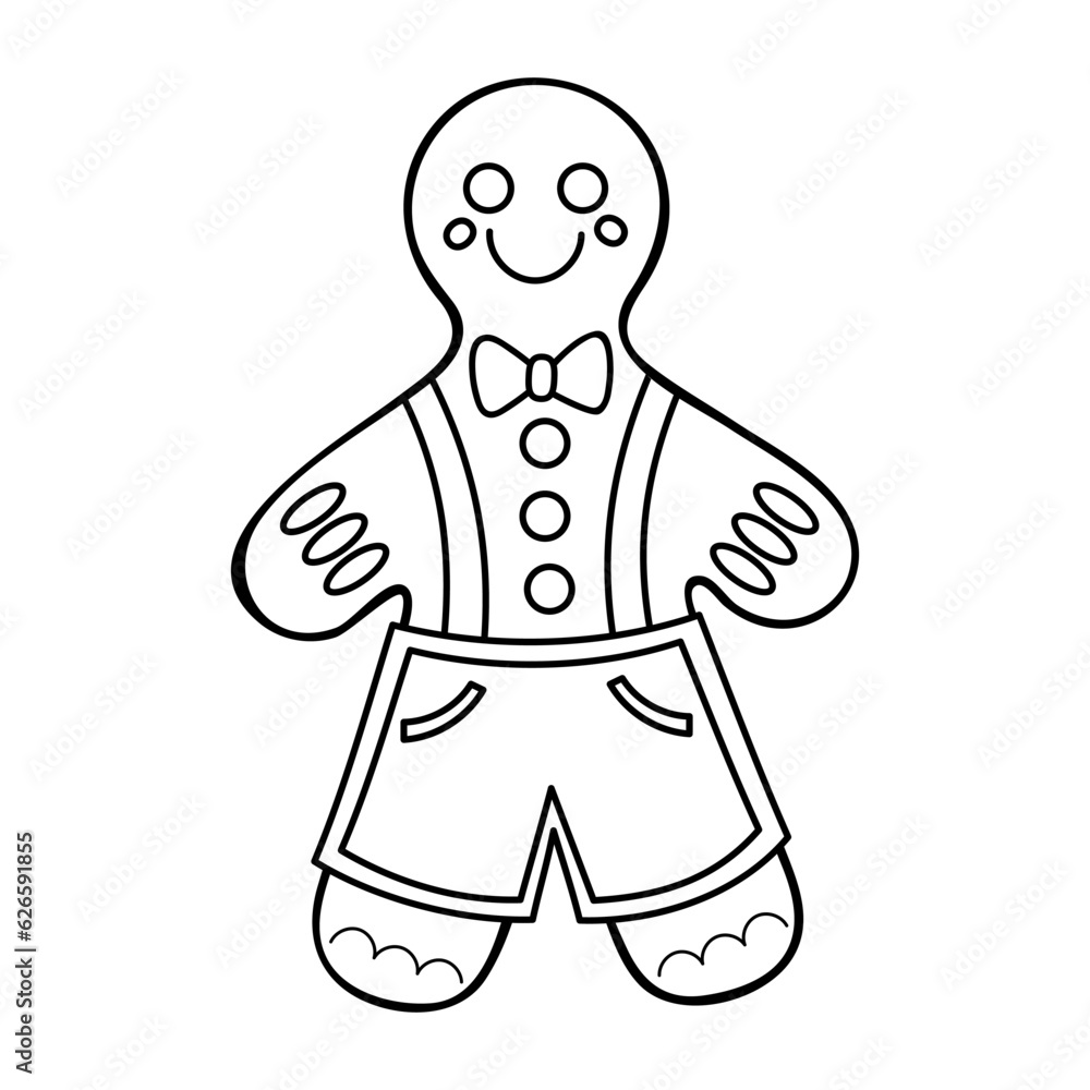 Coloring book gingerbread men. Christmas sweet. Happy New Year. Gentleman character. Hand drawn line art illustration. Coloring page for kids and adults. Coloring book gingerbread men. Christmas sweet. Happy New Year. Gentleman character. Hand drawn line art illustration. Coloring page for kids and adults.