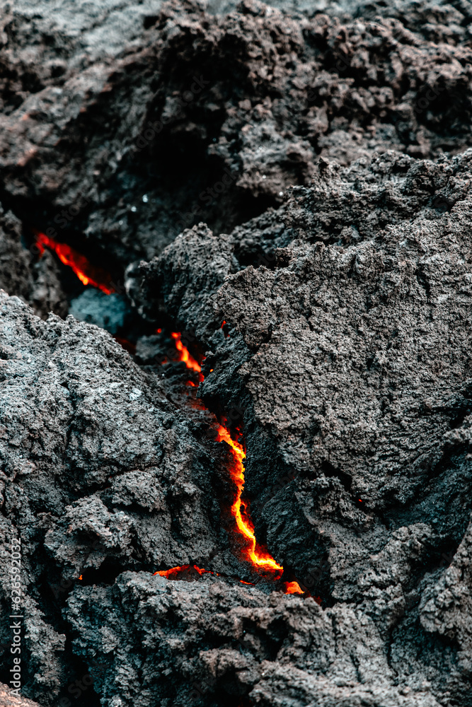 Lava fields in Iceland, a long lava crack.