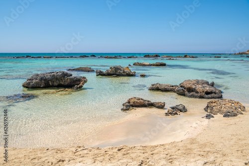 Beautiful view of the sea and stones  Elafonissi beach  Kissamos  Crete  Greece