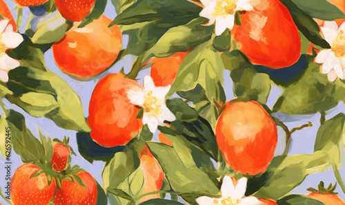 Strawberry seamless pattern.Sweet berry wallpaper. For fabric design. Created with generative AI tools