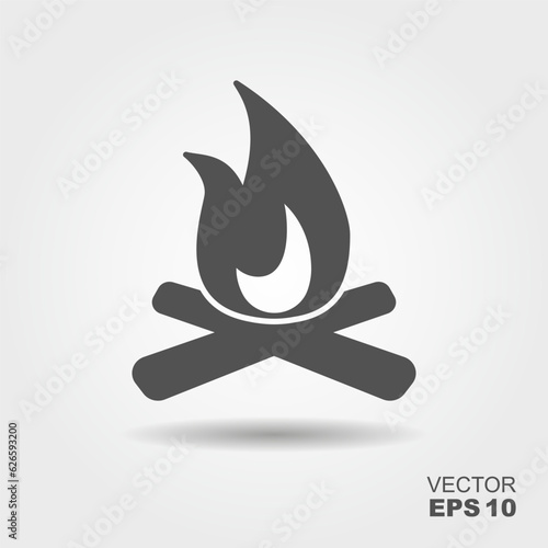 Camp fire icon. Bonfire burning on firewood sign. Flat vector icon