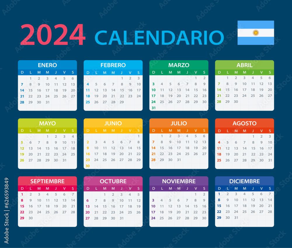 2024 Calendar - vector template graphic illustration - Argentinian version 2024 Calendar - vector template graphic illustration - Argentinian version