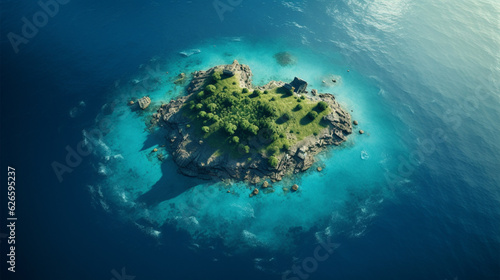Bird's eye view of an island. Generative AI. © Taha
