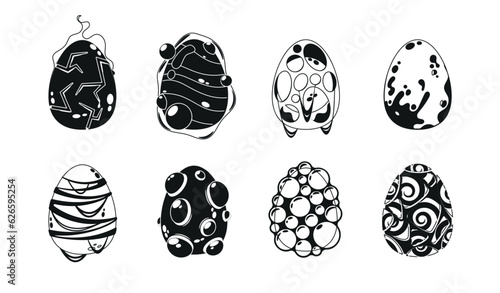 Black And White Game Icons Featuring A Variety Of Fantastical Eggs. Perfect For A Fun And Addictive Gaming Experience