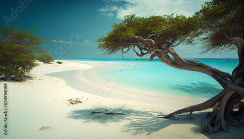 Beautiful beach on the Maldives' exotic island Ai generated image