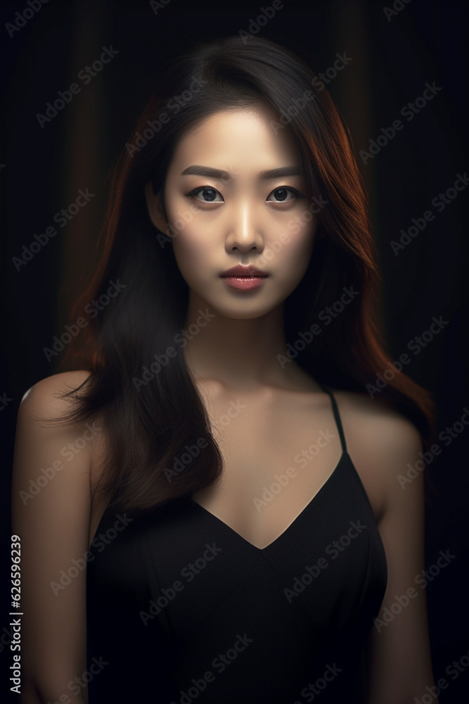 Naklejka premium Portrait of asian female beauty girl beautiful photo shoot black dress