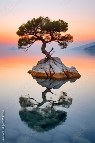 Nature Photography of A Single Tree Reflecting in the Water